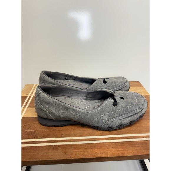 Skechers biker grey leather slip on flats sneakers Women's US 8.5 M - Picture 1 of 8